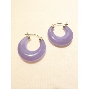 14k Gold Pair Jade Hoop Earrings Signed